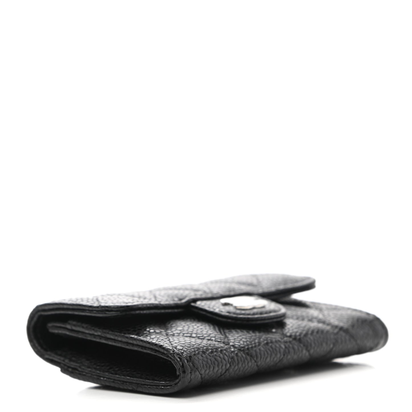 Caviar Quilted Flap Card Holder Wallet Black