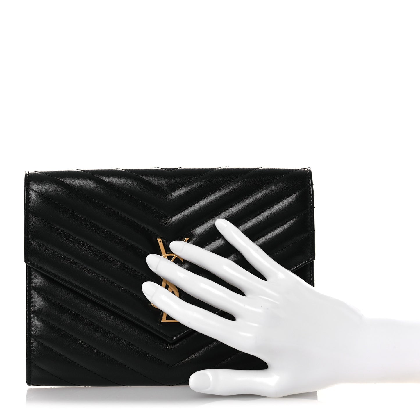 Lambskin Matelasse Chevron Monogram Cassandre Flap Pouch Black