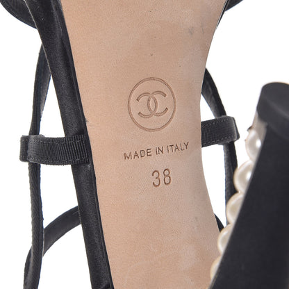 Chanel Grosgrain Pearl Sandals 38 Black 5 of 8