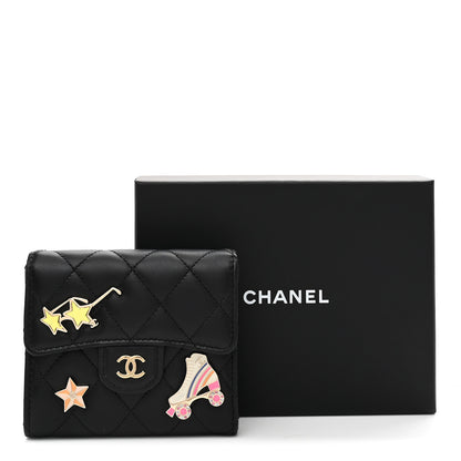 Chanel Lambskin Enamel Quilted Roller Skate Compact Flap Wallet Black 9 of 9