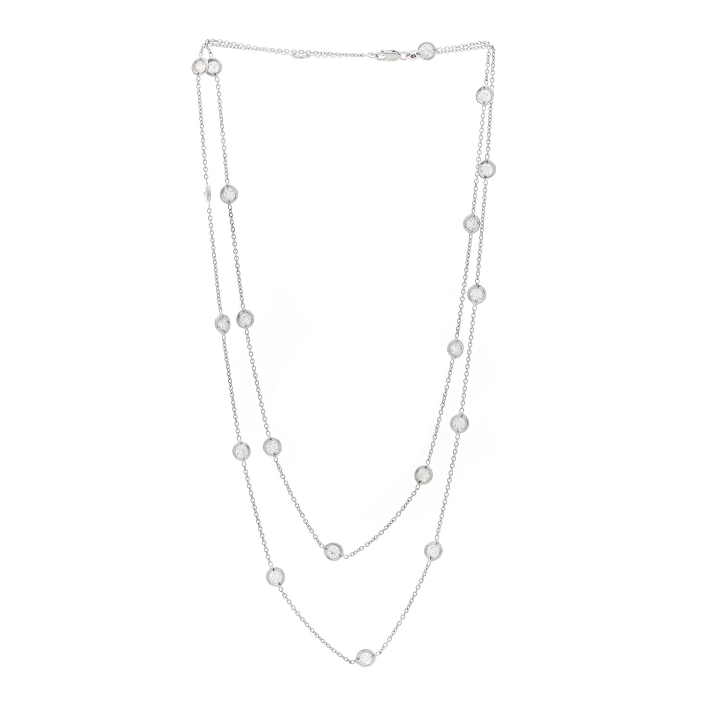 18K White Gold Diamond 3.20ctw Diamonds By The Inch Station Necklace