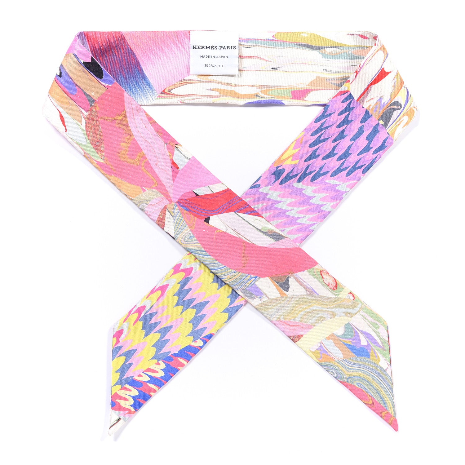 Hermes Silk Marble Silk Twilly Rose Vert Violet 1 of 4