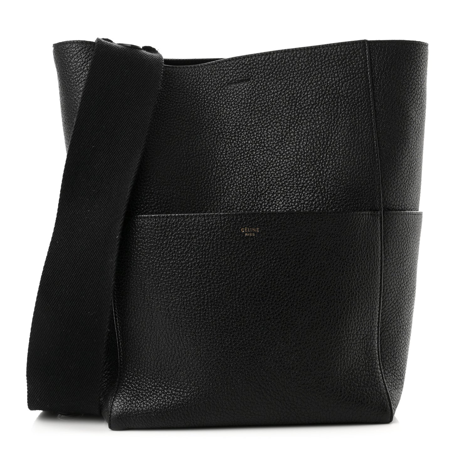 Soft Grained Calfskin Sangle Bucket Bag Black