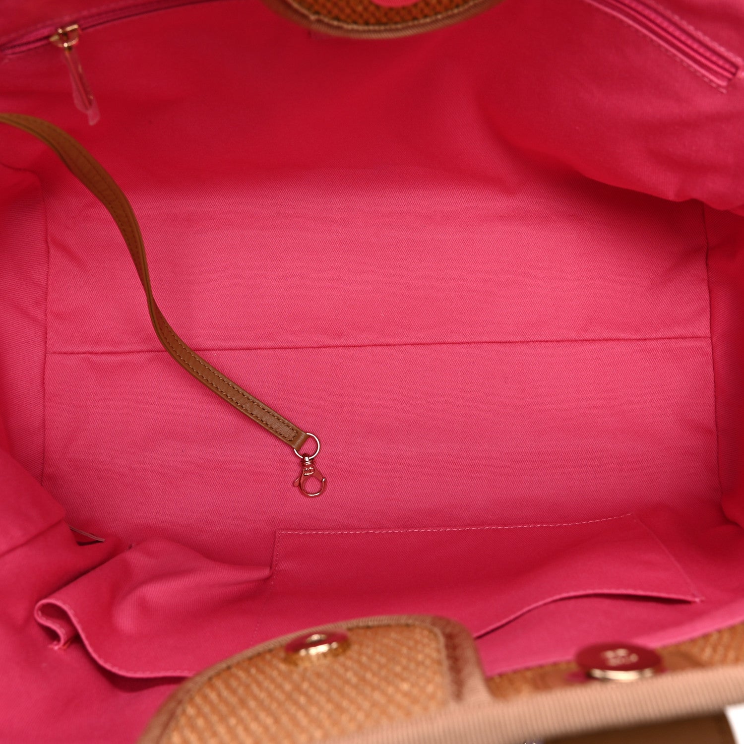 Chanel Straw Raffia Calfskin Striped Medium Deauville Tote Dark Beige Fuchsia Navy Blue 5 of 10