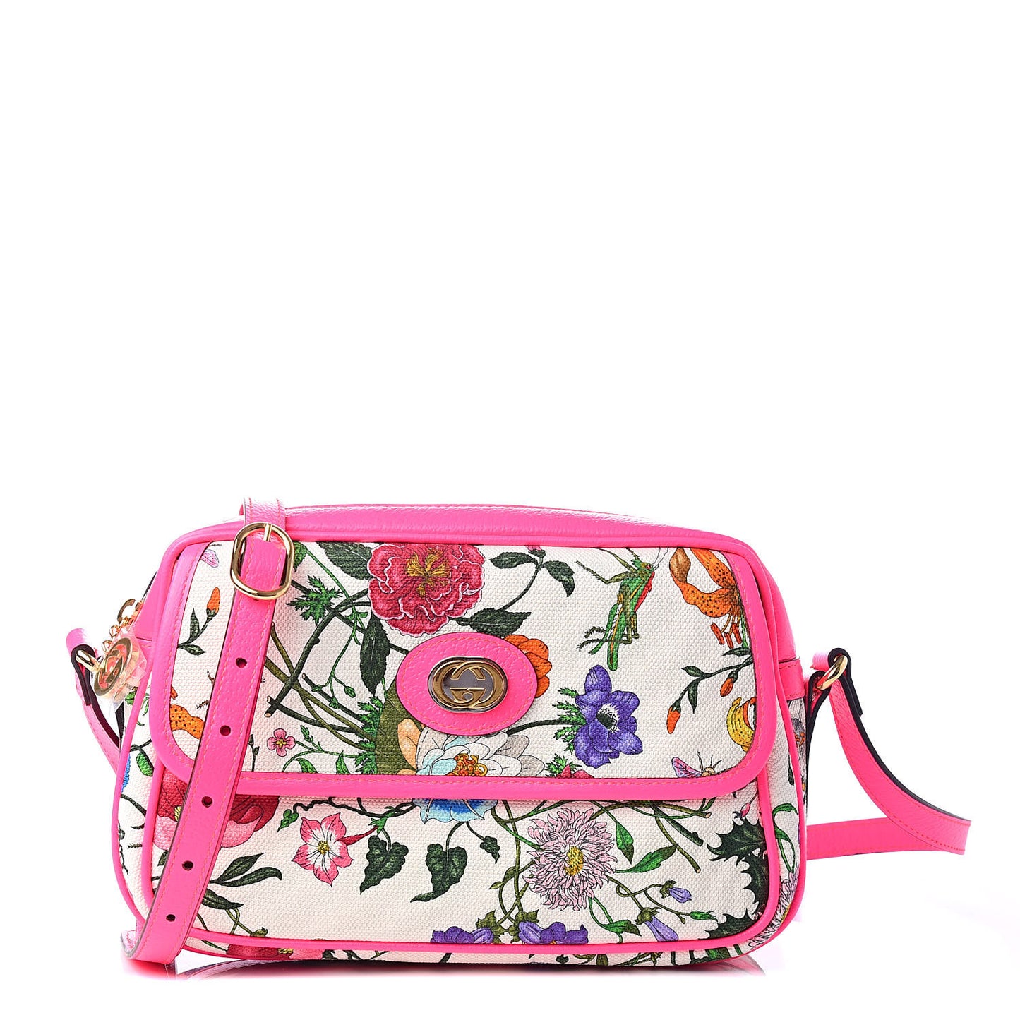 Canvas Flora Floral Shoulder Bag White Fuchsia Fluo