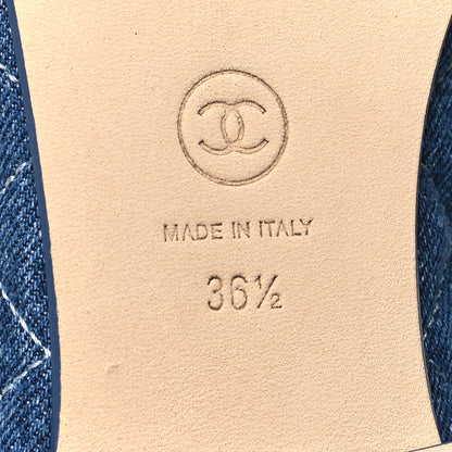 Chanel Washed Denim Quilted Cap Toe CC Ballerina Flats 36.5 Blue 7 of 10