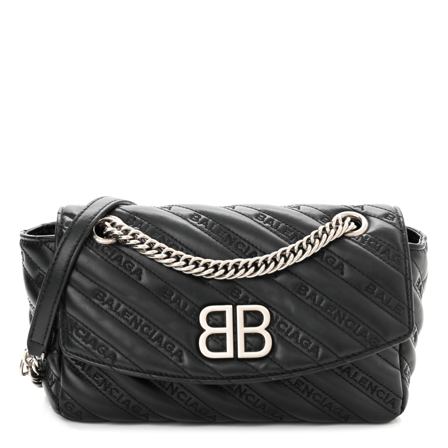 Calfskin Logo Matelasse S BB Round Shoulder Bag Black