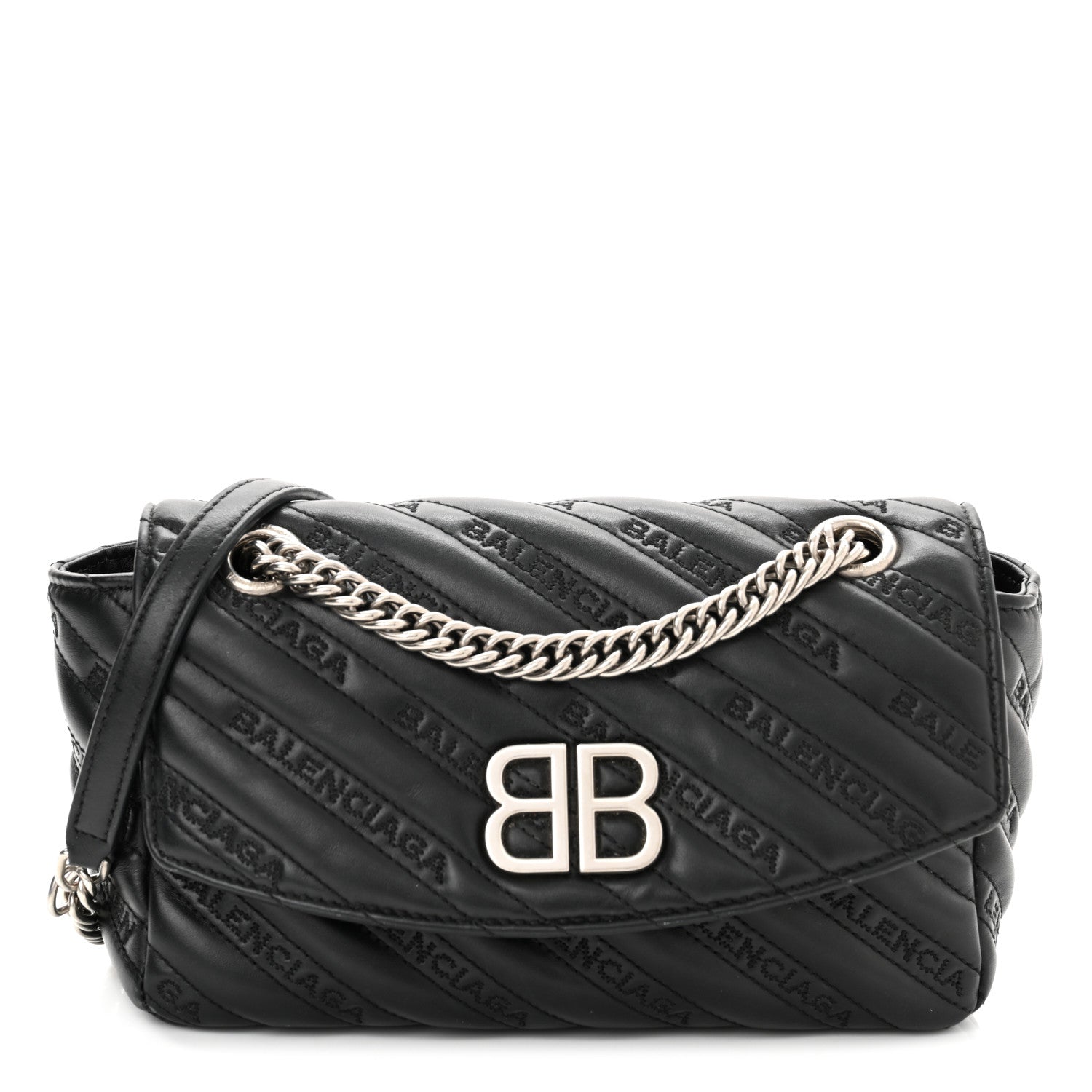 Balenciaga Calfskin Logo Matelasse S BB Round Shoulder Bag Black 1 of 12