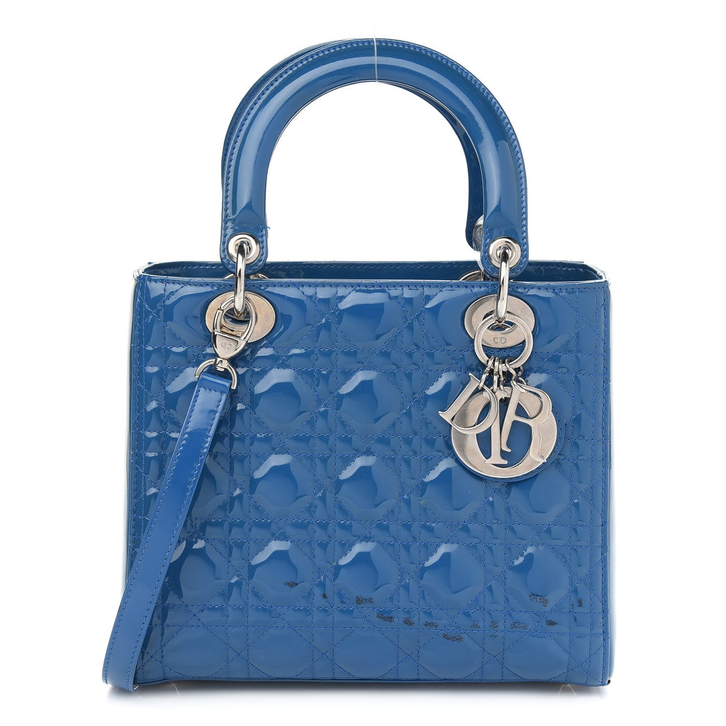Patent Cannage Medium Lady Dior Blue
