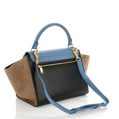 Celine Bullhide Calfskin Grained Nubuck Small Tri-Color Trapeze Medium Blue 3 of 7