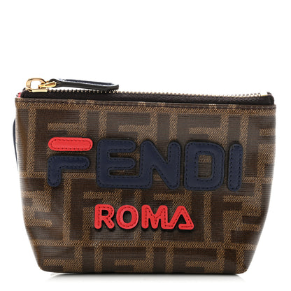 Fendi Glazed Fabric Vitello Century FF 1974 Mania Beauty Pouch Mogano Panna Blueberry 1 of 7