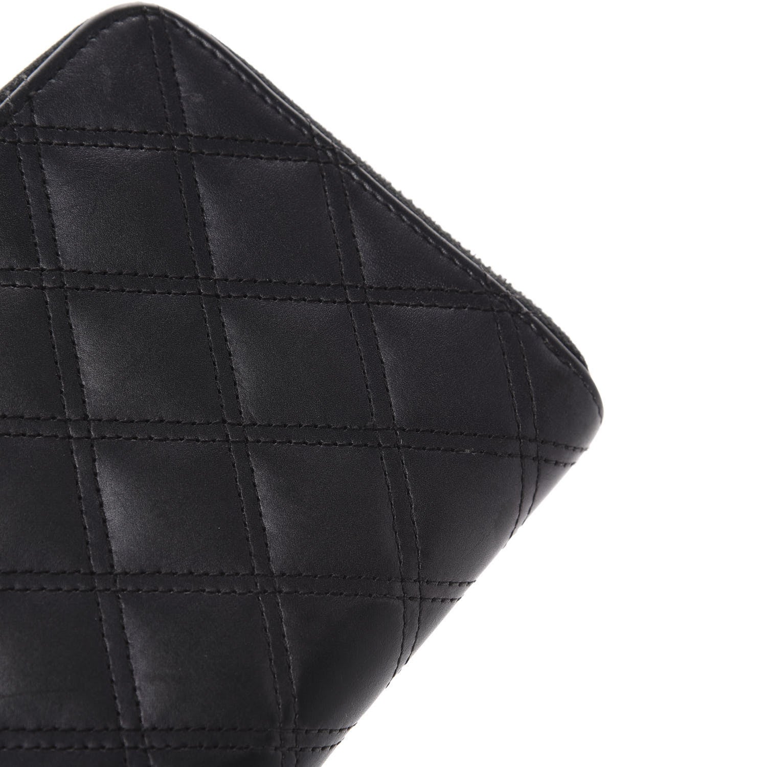 Chanel Lambskin Double Stitch Quilted Large Gusset Zip Around Wallet Black 12 of 19