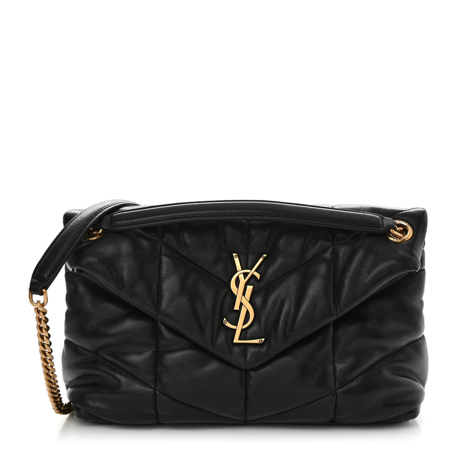 Saint Laurent Lambskin Quilted Small Loulou Puffer Monogram Chain Satchel Black 1 of 10