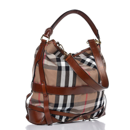 Burberry House Check Bridle Calfskin Medium Gosford Hobo Dark Tan 4 of 11