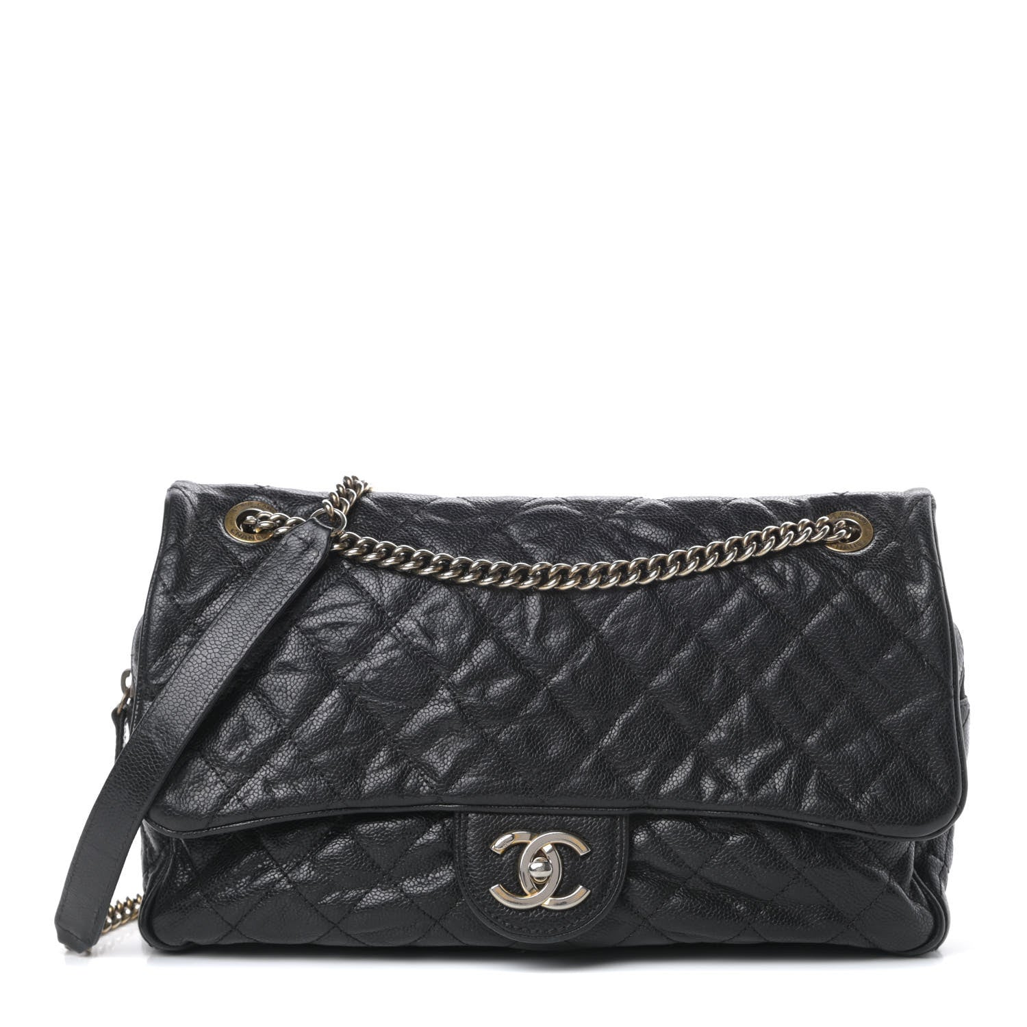 Chanel Crumpled Grained Calfskin Quilted Large Shiva Flap Black 1 of 14