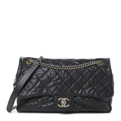 Chanel Crumpled Grained Calfskin Quilted Large Shiva Flap Black 1 of 14