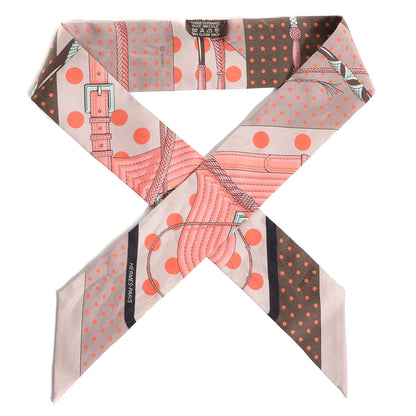 Hermes Silk Clic Clac a Pois Twilly Rose Nacre Marron Corail 1 of 4