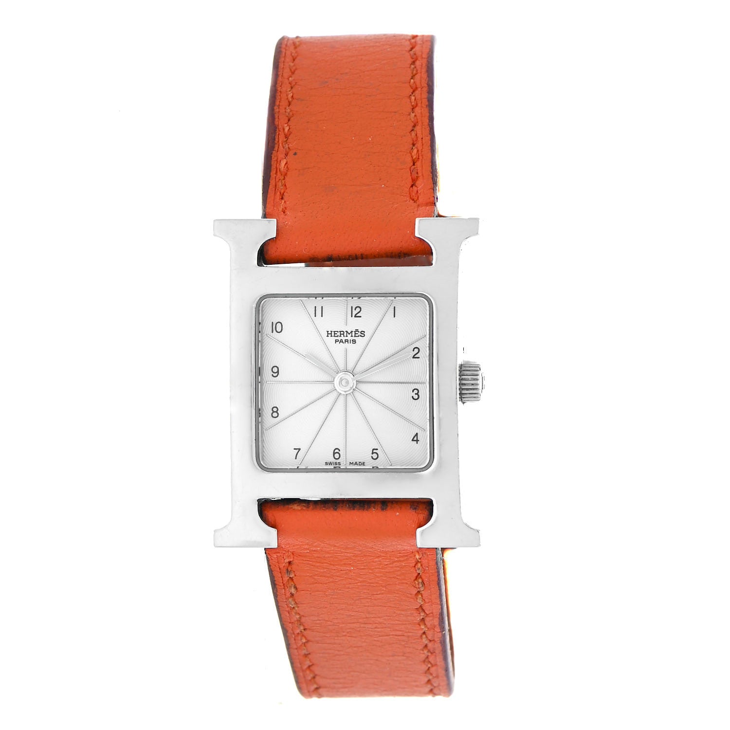 Hermes Stainless Steel Swift 21mm Heure H Hour Quartz Watch Orange 1 of 5