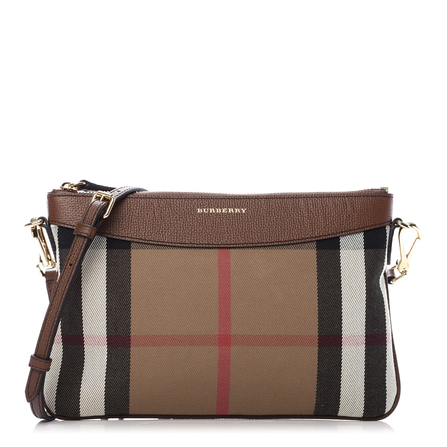 Burberry House Check Derby Peyton Crossbody Clutch Bag Tan 1 of 9