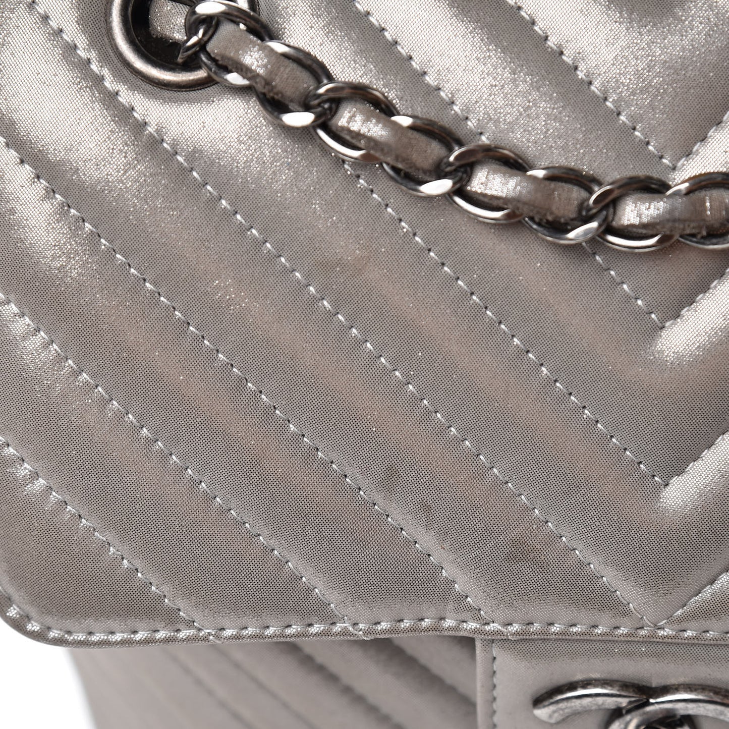 Metallic Calfskin Chevron Quilted Small Urban Spirit Backpack Silver