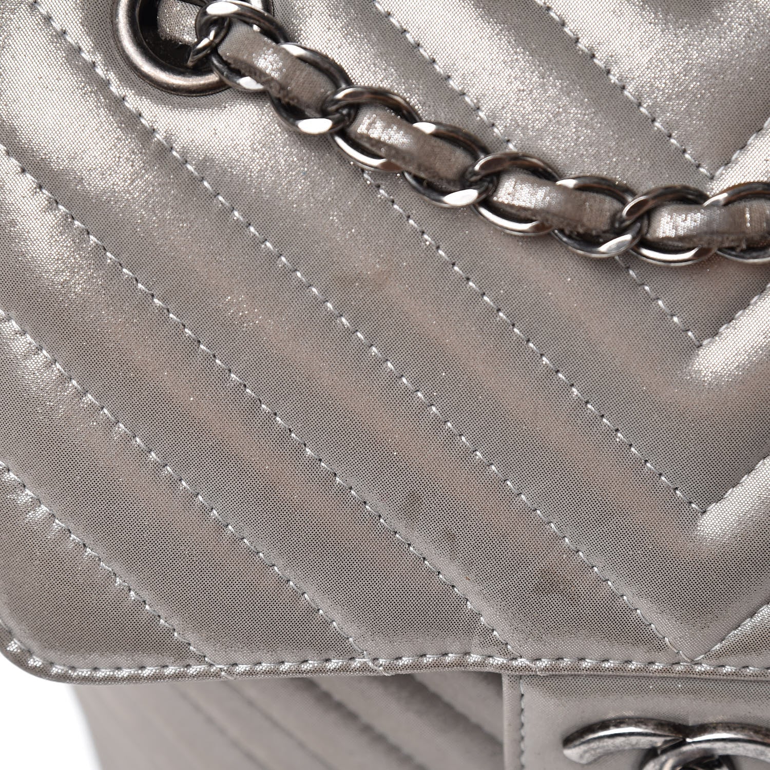 Chanel Metallic Calfskin Chevron Quilted Small Urban Spirit Backpack Silver 13 of 15