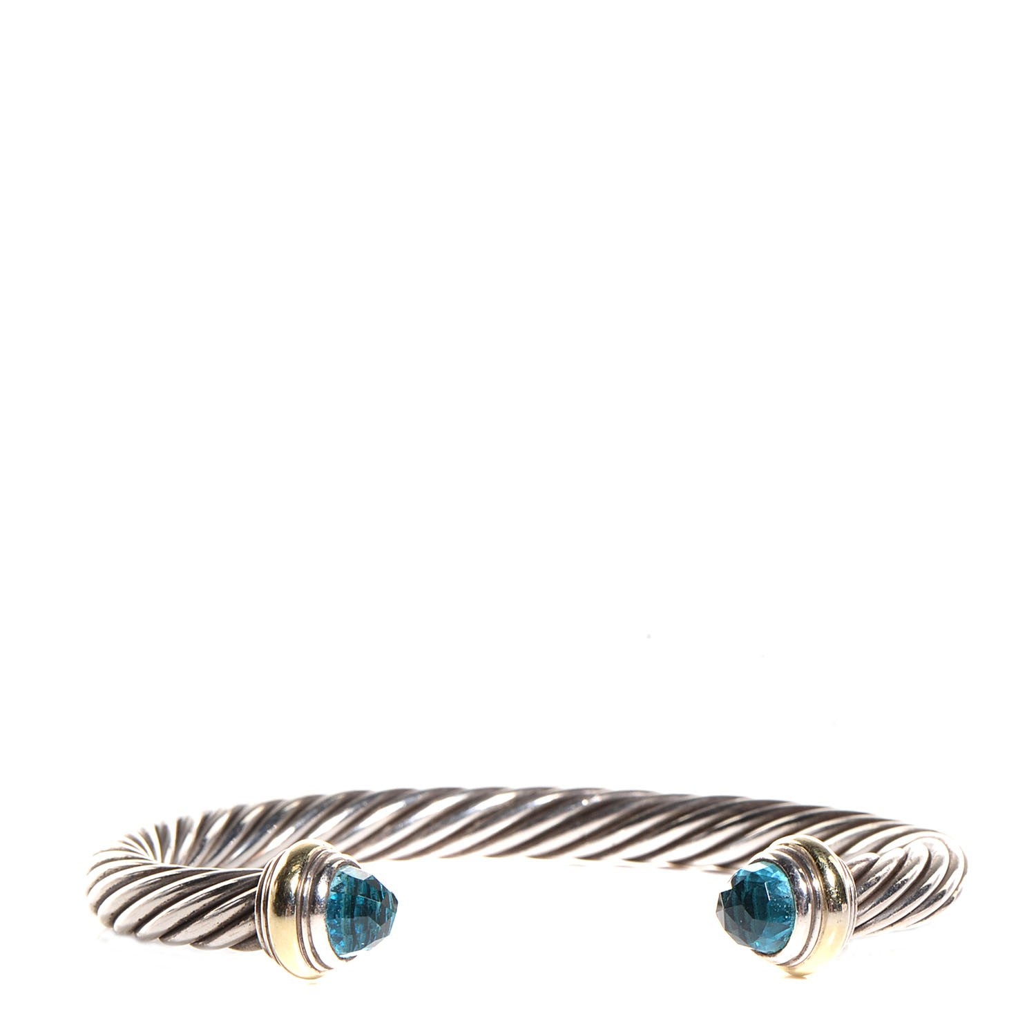 David Yurman Sterling Silver 14K Yellow Gold Blue Topaz 7mm Cable Classics Bracelet 1 of 4