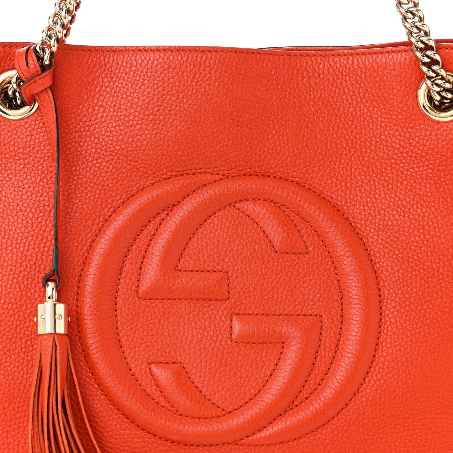 Pebbled Calfskin Medium Soho Chain Shoulder Bag Sun Orange