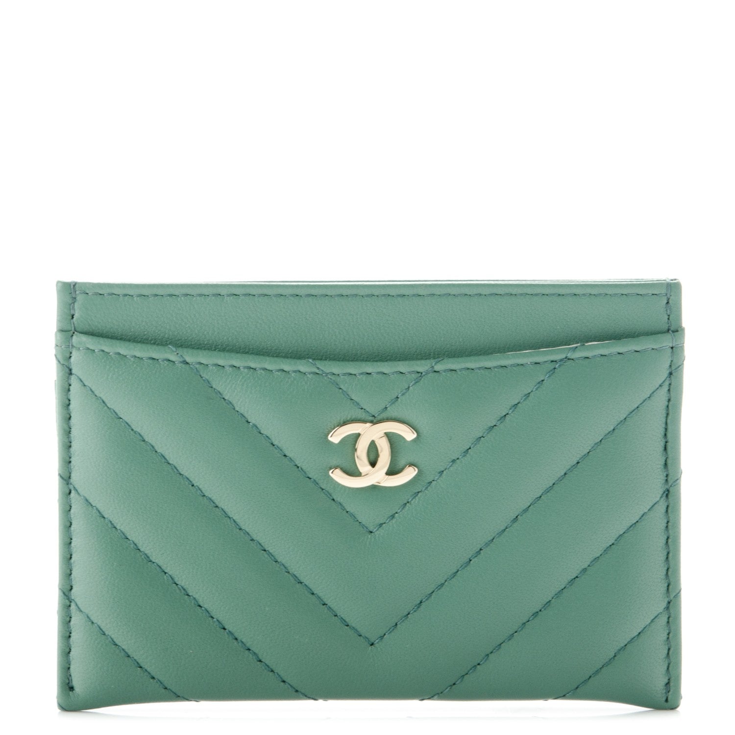 Chanel Lambskin Chevron Quilted Card Holder Green 1 of 7
