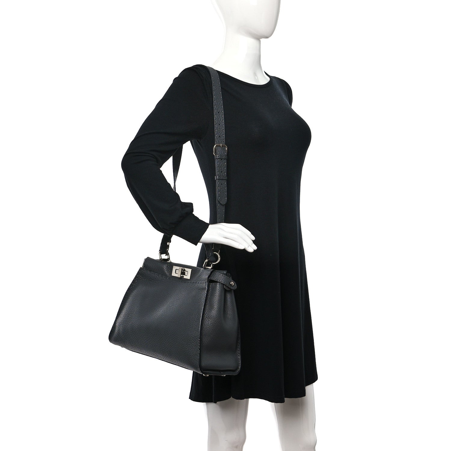 Fendi Cuoio Romano Selleria Bi-Color Medium Peekaboo Iconic Satchel Asfalto Latte 2 of 10