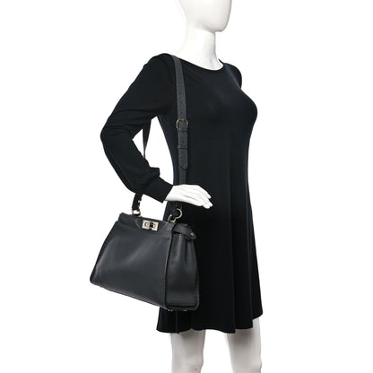 Fendi Cuoio Romano Selleria Bi-Color Medium Peekaboo Iconic Satchel Asfalto Latte 2 of 10