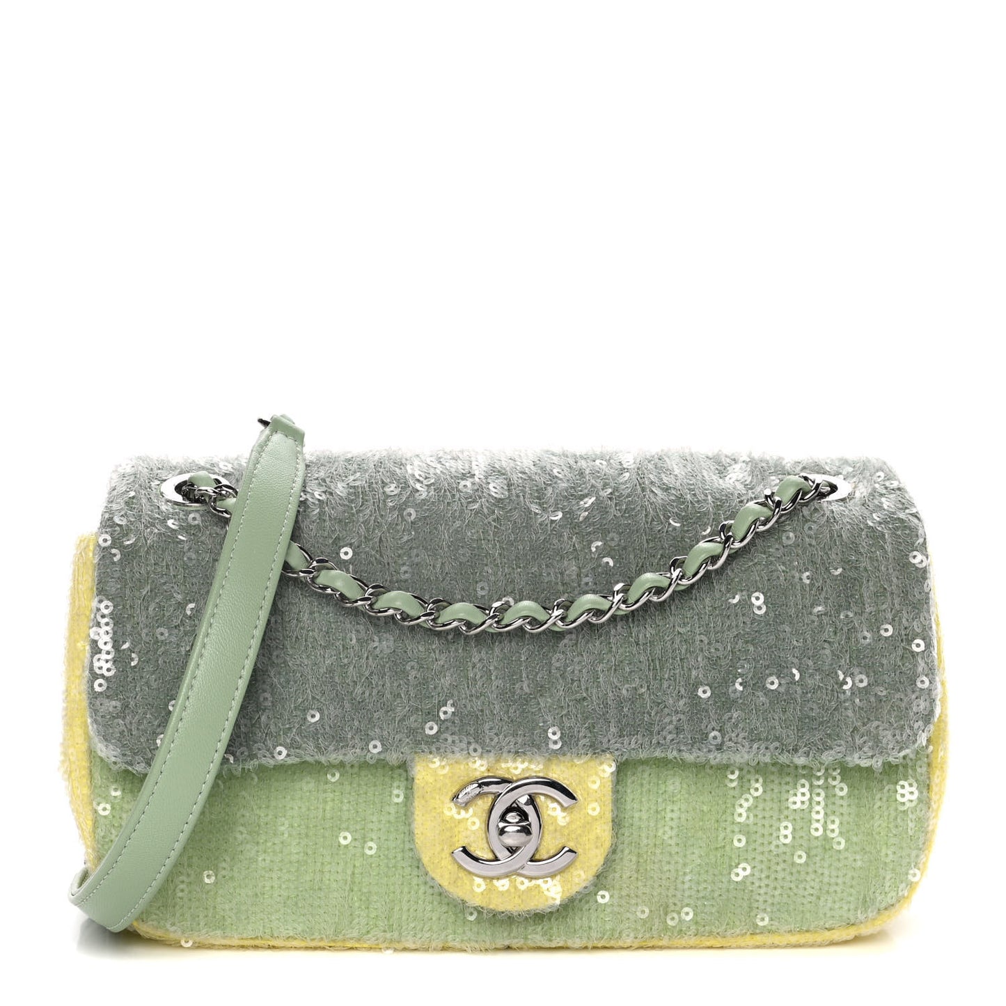 Sequin Mini Waterfall Flap Green Light Green Yellow