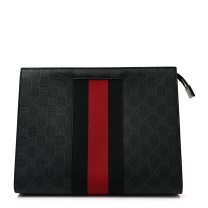 Gucci GG Supreme Monogram Selleria Calfskin Web New Web Cosmetic Case Black 1 of 9