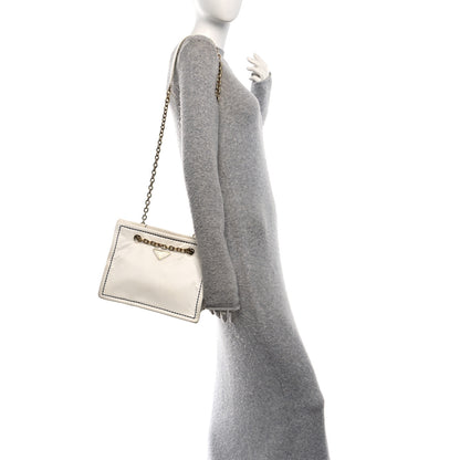 Prada Tessuto Nylon Triangle Chain Tote White 2 of 9