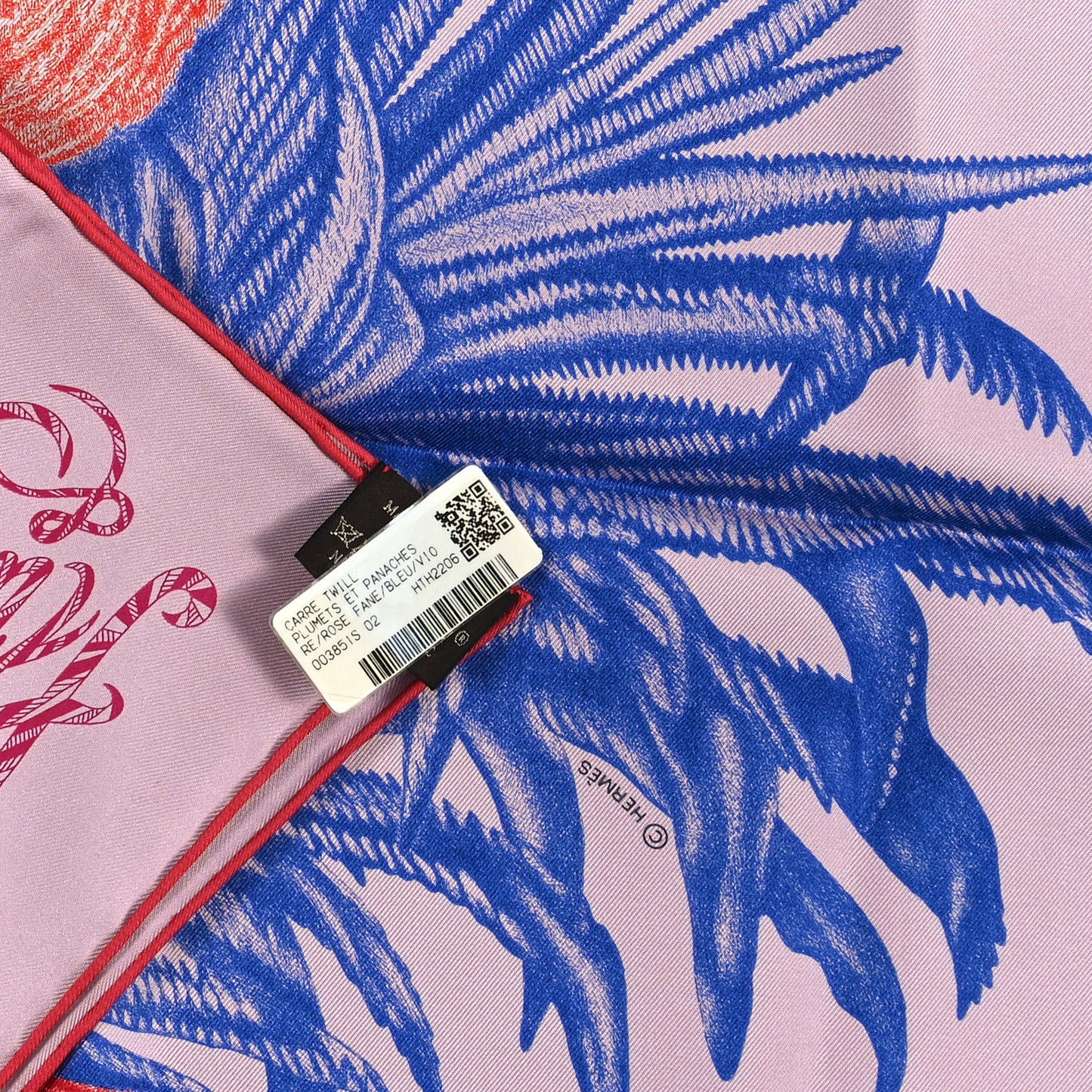 Silk Twill Plumets Et Panaches Scarf 90 Rose Fane Bleu Violet