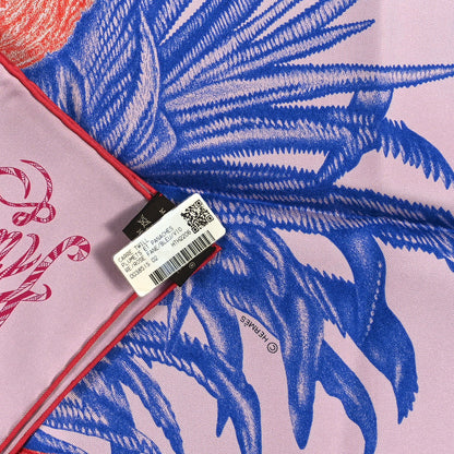 Hermes Silk Twill Plumets Et Panaches Scarf 90 Rose Fane Bleu Violet 3 of 3