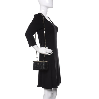 Chanel Lambskin Camellia Embossed Small Vanity Case With Chain Black 2 of 11