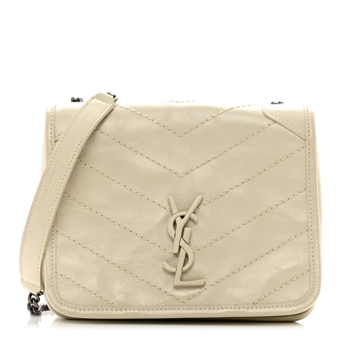 Crinkled Calfskin Matelasse Monogram Niki Chain Wallet Crema Soft