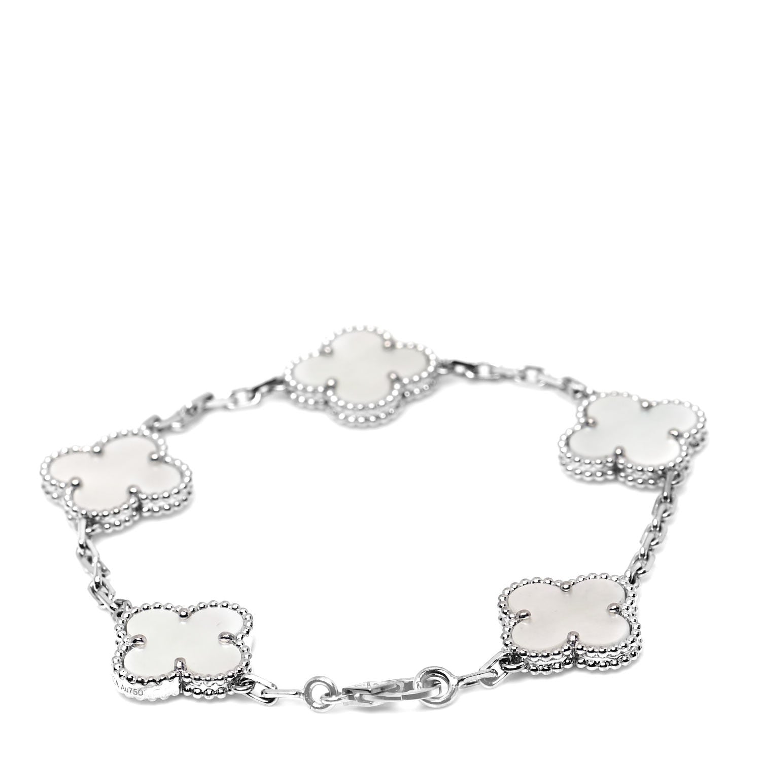 Van Cleef & Arpels 18K White Gold Mother of Pearl 5 Motifs Vintage Alhambra Bracelet 3 of 7