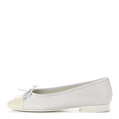 Chanel Calfskin Patent Cap Toe CC Ballerina Flats 36 White 1 of 13
