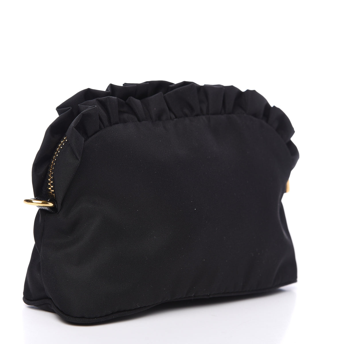 Nylon Ruffle Cosmetic Pouch Black