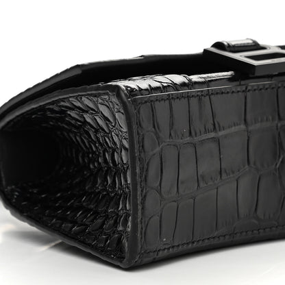 Balenciaga Shiny Calfskin Monochrome Crocodile Embossed Hourglass Top Handle Bag XS Black 10 of 12