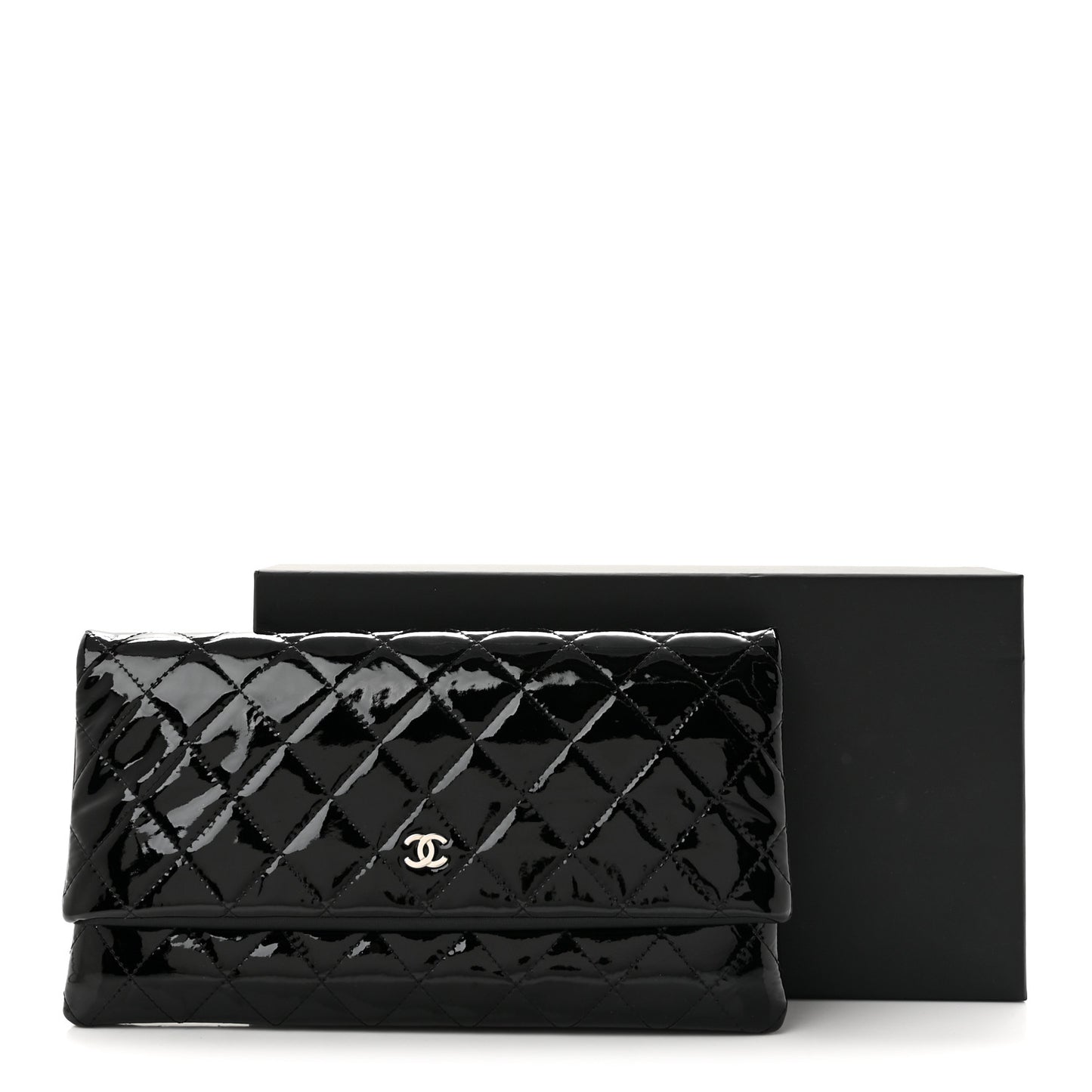 Patent Calfskin Quilted Beauty CC Clutch Black