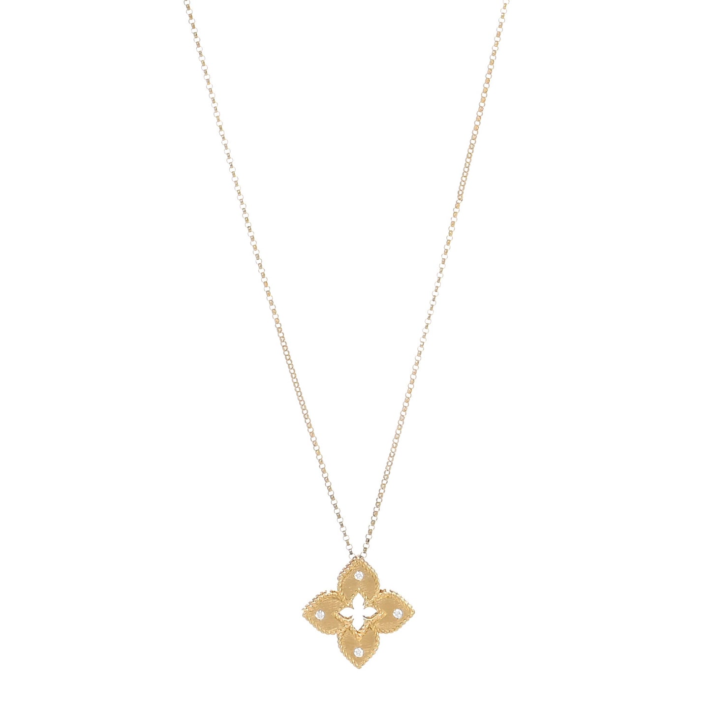 18K Yellow Gold Diamond Petite Venetian Princess Flower Pendant Necklace