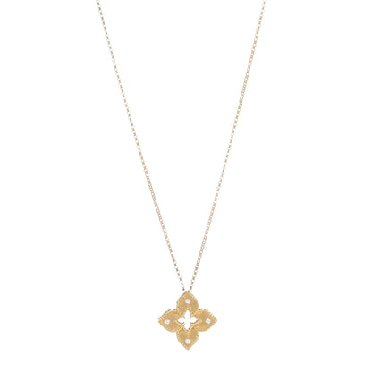 Roberto Coin 18K Yellow Gold Diamond Petite Venetian Princess Flower Pendant Necklace 1 of 4