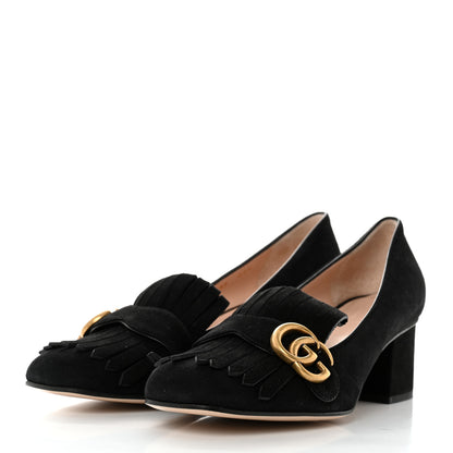 Gucci Kid Scamosciato GG Marmont Fringe 50mm Loafer Pumps 39 Black 3 of 9