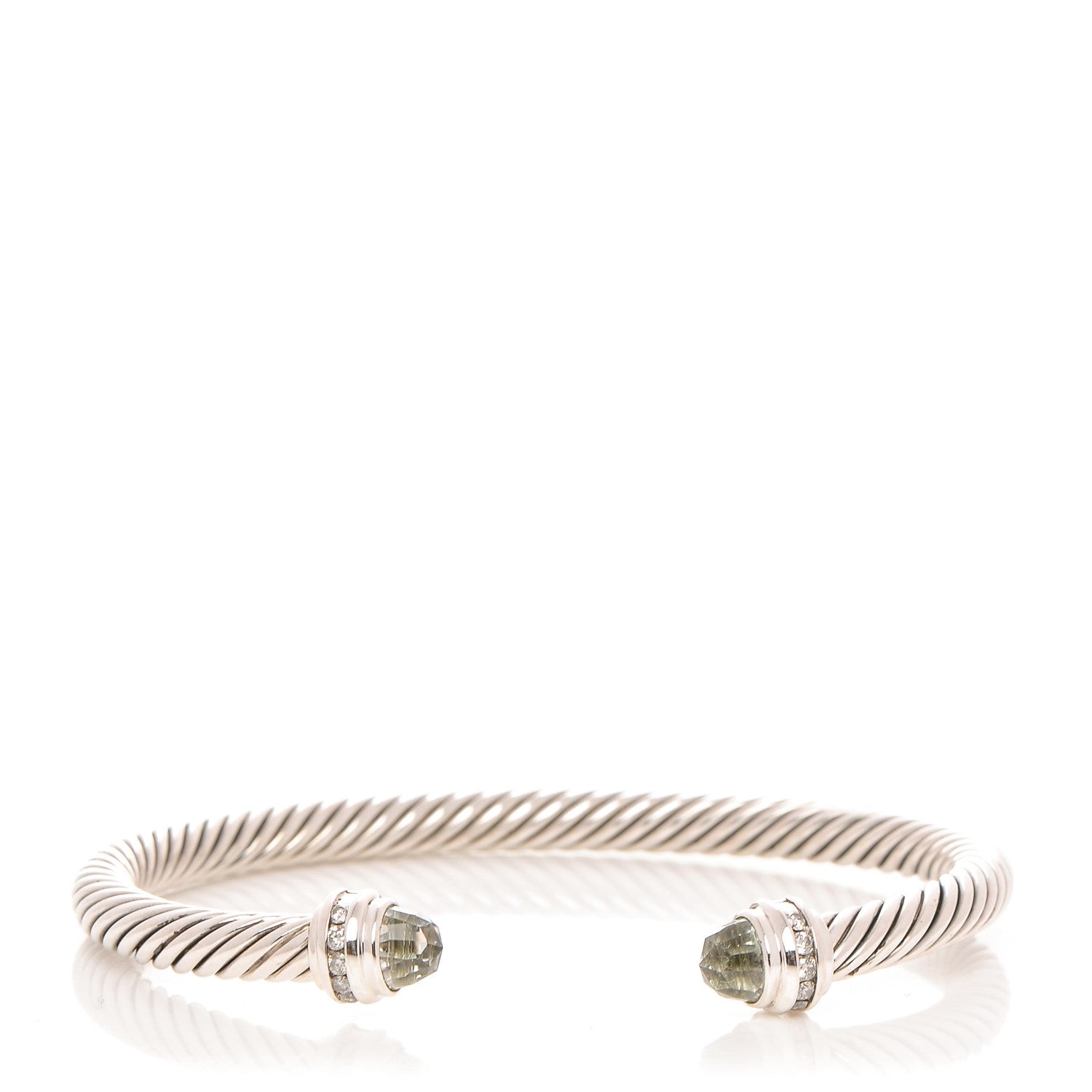 David Yurman Sterling Silver Diamond Prasiolite 5mm Cable Classics Bracelet 1 of 5
