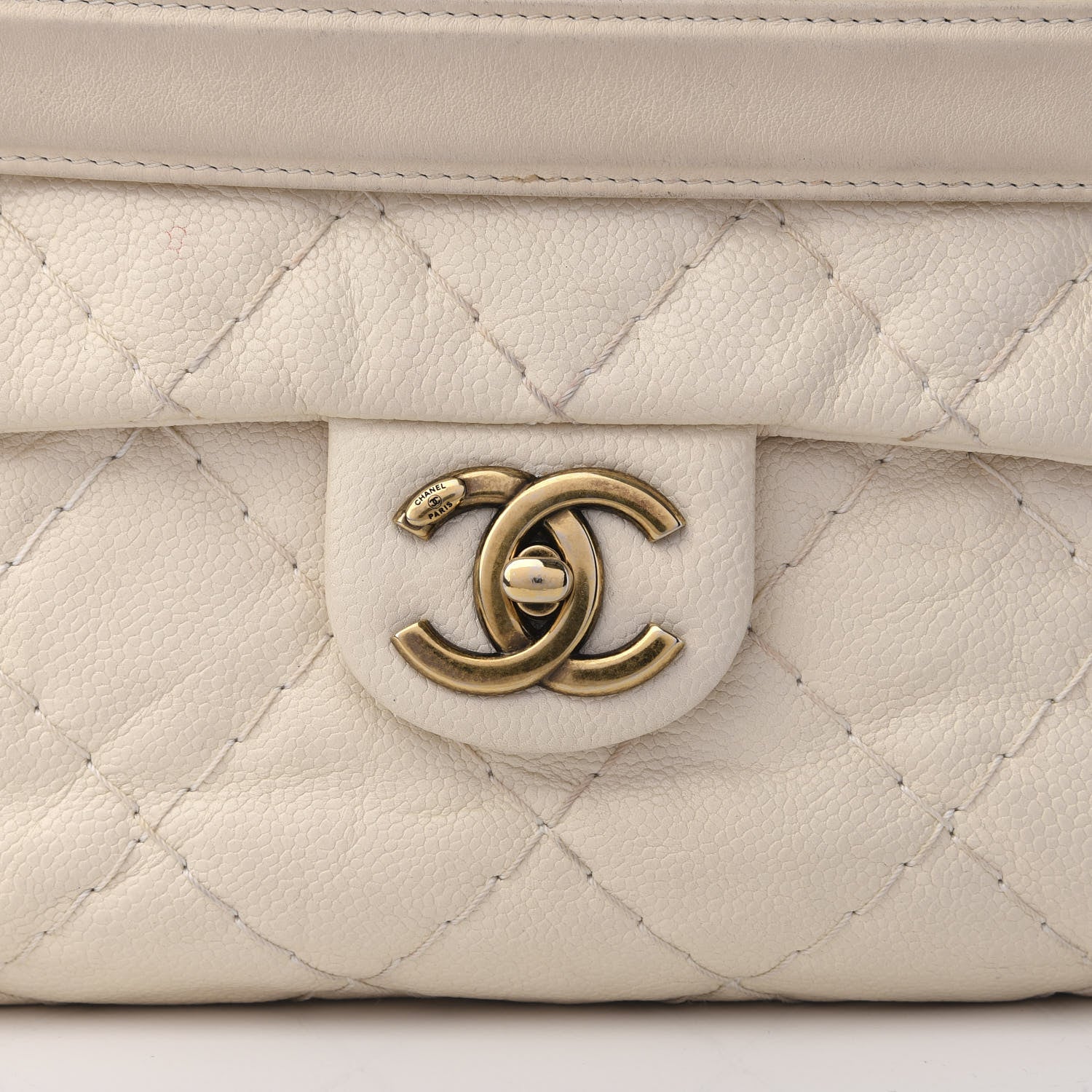 Chanel Crumpled Grained Calfskin Coco Pleats Messenger Flap Ivory 9 of 9