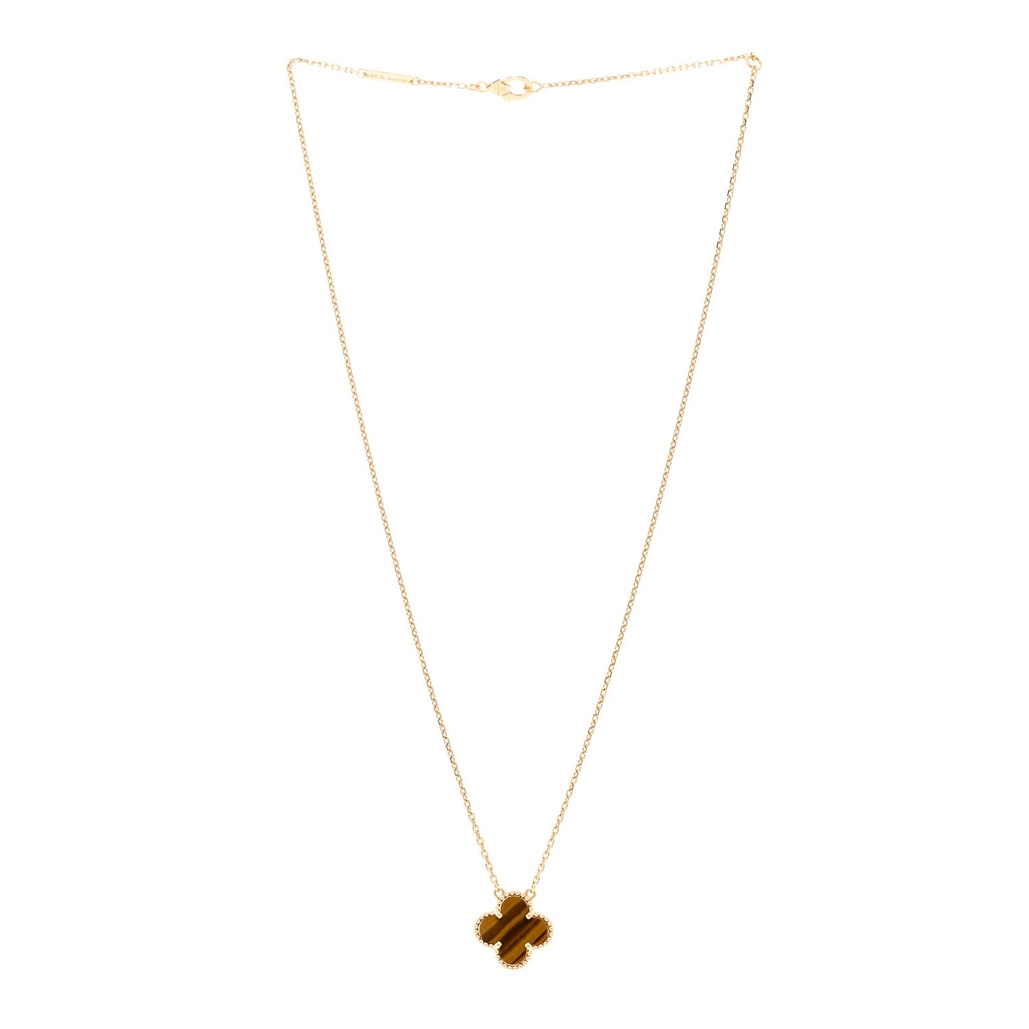 18K Yellow Gold Tiger Eye Vintage Alhambra Pendant Necklace