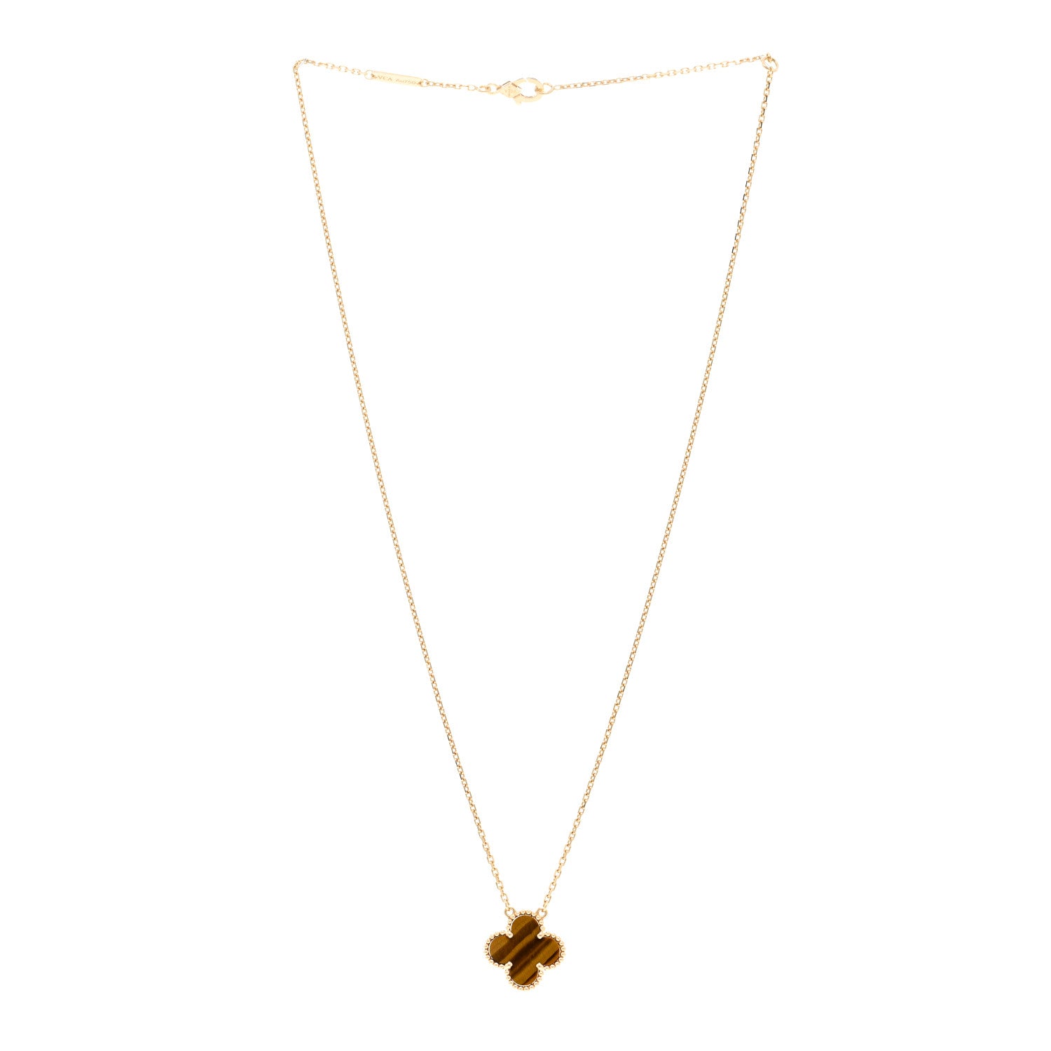 Van Cleef & Arpels 18K Yellow Gold Tiger Eye Vintage Alhambra Pendant Necklace 3 of 5