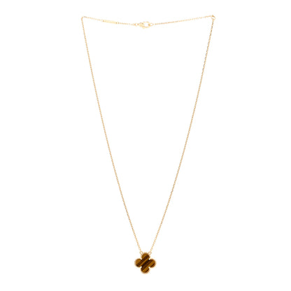 Van Cleef & Arpels 18K Yellow Gold Tiger Eye Vintage Alhambra Pendant Necklace 3 of 5